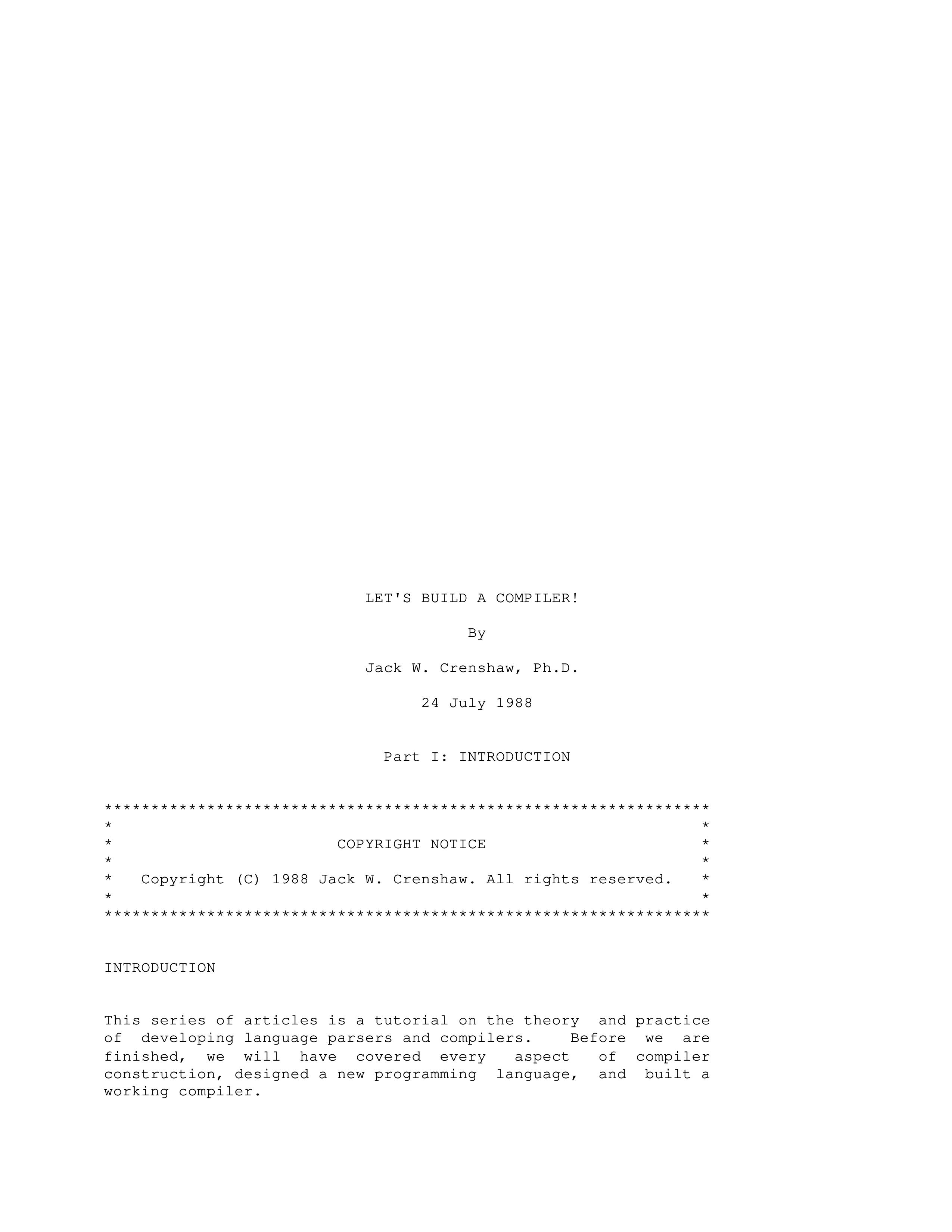Let's Build A Compiler!  By  Jack W. Crenshaw - Читать журналы и газеты онлайн бесплатно без регистрации | Печатные периодические издания на bookjurn.ru