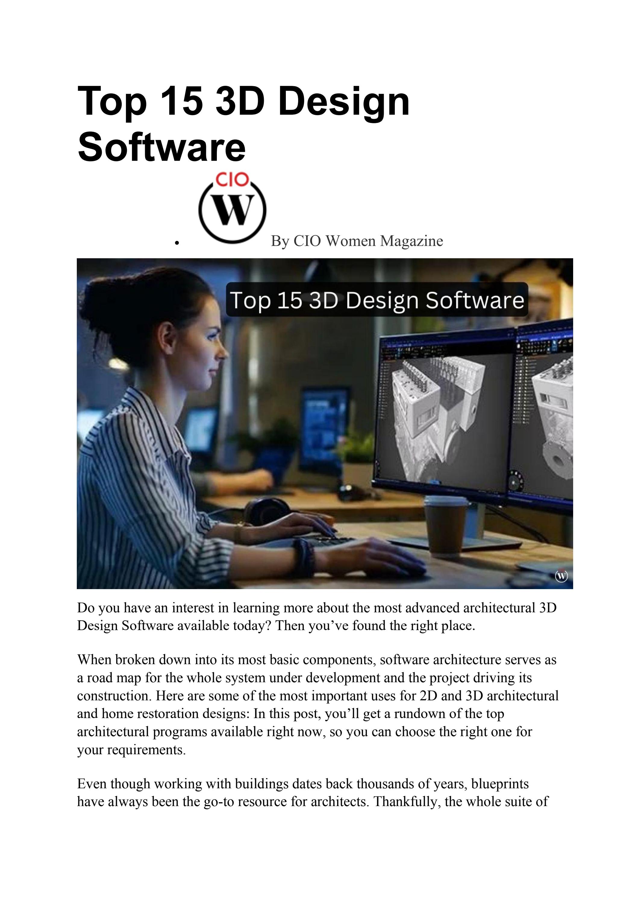 Top 15 Best 3D Design Software | CIO Women Magazine - Читать журналы и газеты онлайн бесплатно без регистрации | Печатные периодические издания на bookjurn.ru
