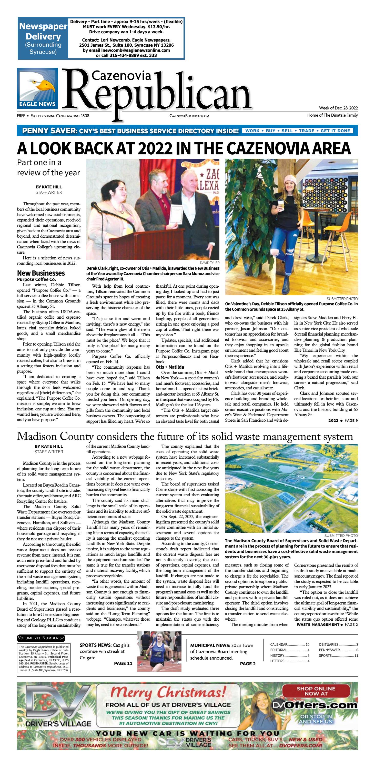 Cazenovia Republican digital edition - Dec. 28, 2022 - Читать журналы и газеты онлайн бесплатно без регистрации | Печатные периодические издания на bookjurn.ru