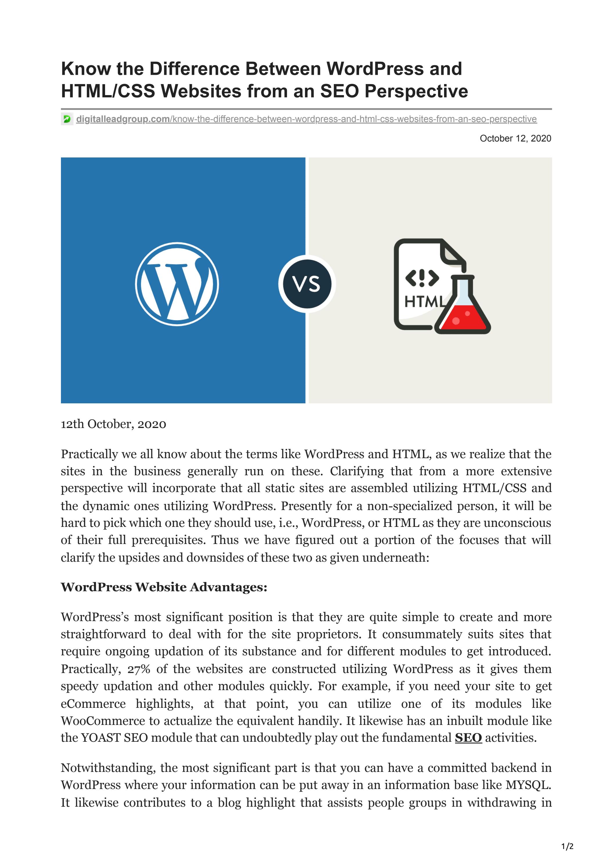 Know The Difference Between WordPress And HTML/CSS Websites From An SEO Perspective - Читать журналы и газеты онлайн бесплатно без регистрации | Печатные периодические издания на bookjurn.ru