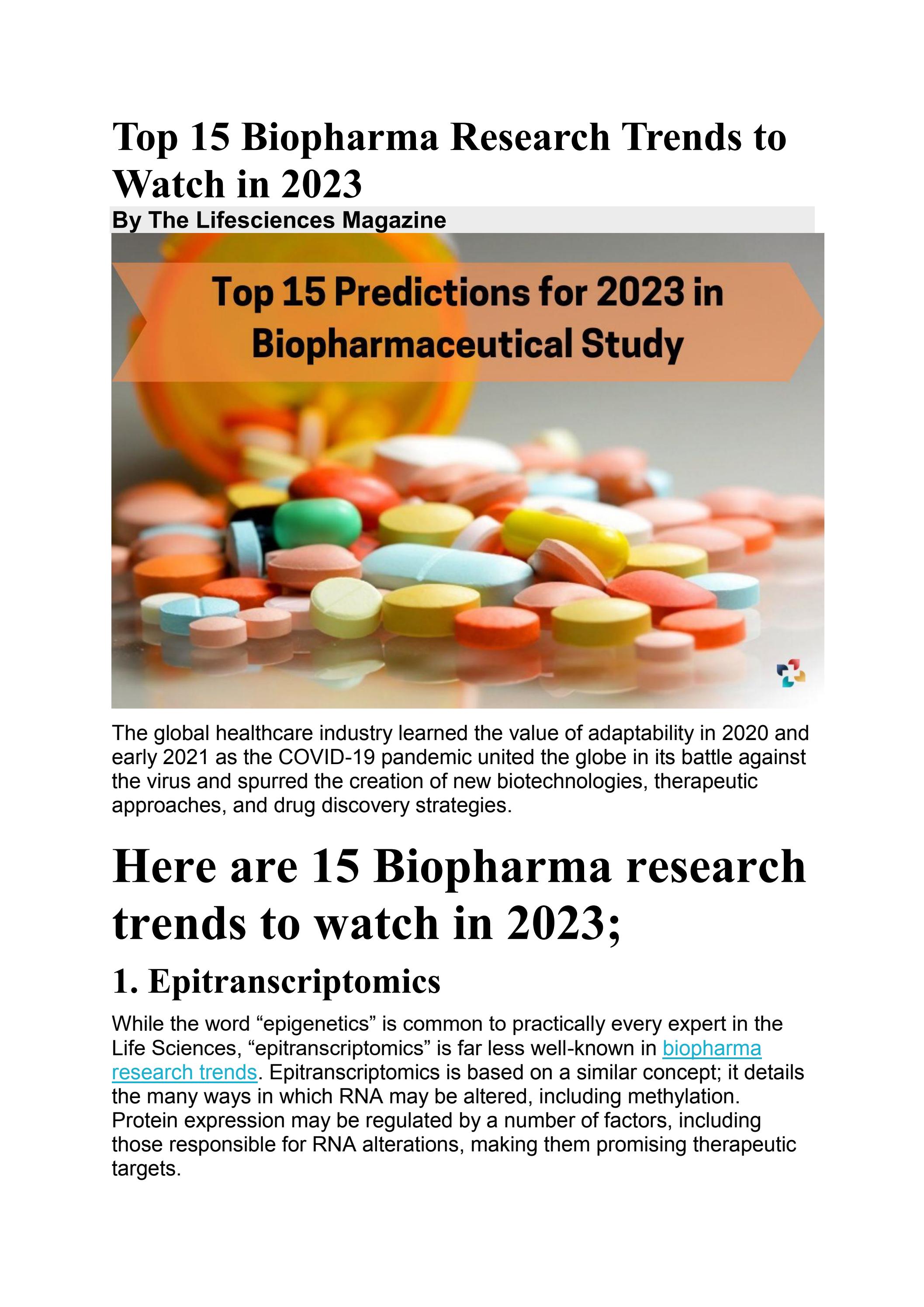 Top 15 Biopharma Research Trends to Watch in 2023 | The Lifesciences Magazine - Читать журналы и газеты онлайн бесплатно без регистрации | Печатные периодические издания на bookjurn.ru