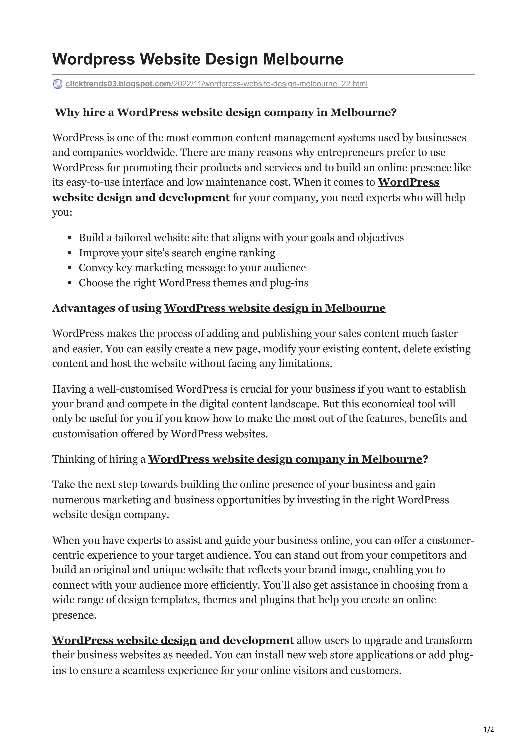 Wordpress Website Design Melbourne – Click TRENDS - Читать журналы и газеты онлайн бесплатно без регистрации | Печатные периодические издания на bookjurn.ru